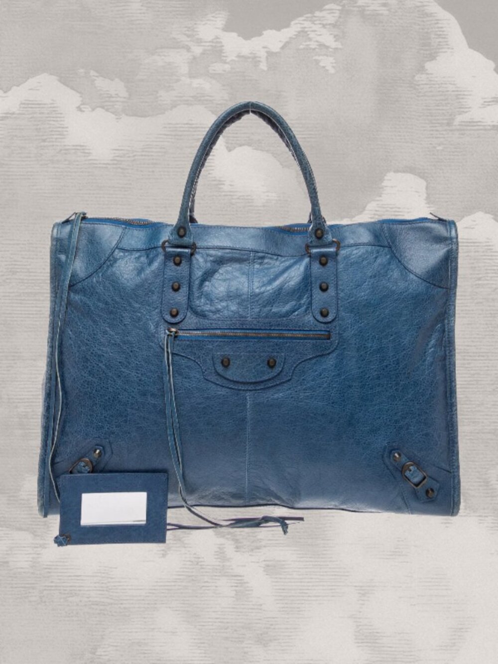 BALENCIAGA Vintage Weekender XL City Bag Blue Moto